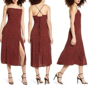 Leith High Slit Sleeveless Midi Dress XS Zebra Print Strappy Corset Lace Up Back